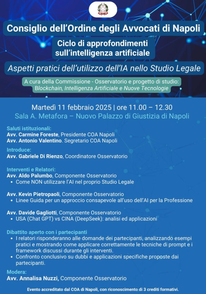 Napoli, si conclude il ciclo di approfondimenti del Coa sull’intelligenza artificiale