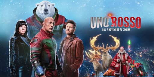 Nell'immagine Lucy Liu, Dwayne Johnson, Chris Evans, Reinaldo Faberlle come voce dell'orso polare e J.K. Simmons nei panni di Babbo Natale